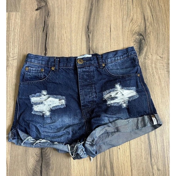 One Teaspoon Outlaws Shorts Sz 27 Cutoff 100% Cotton Denim Dark Wash Distressed - Picture 1 of 6